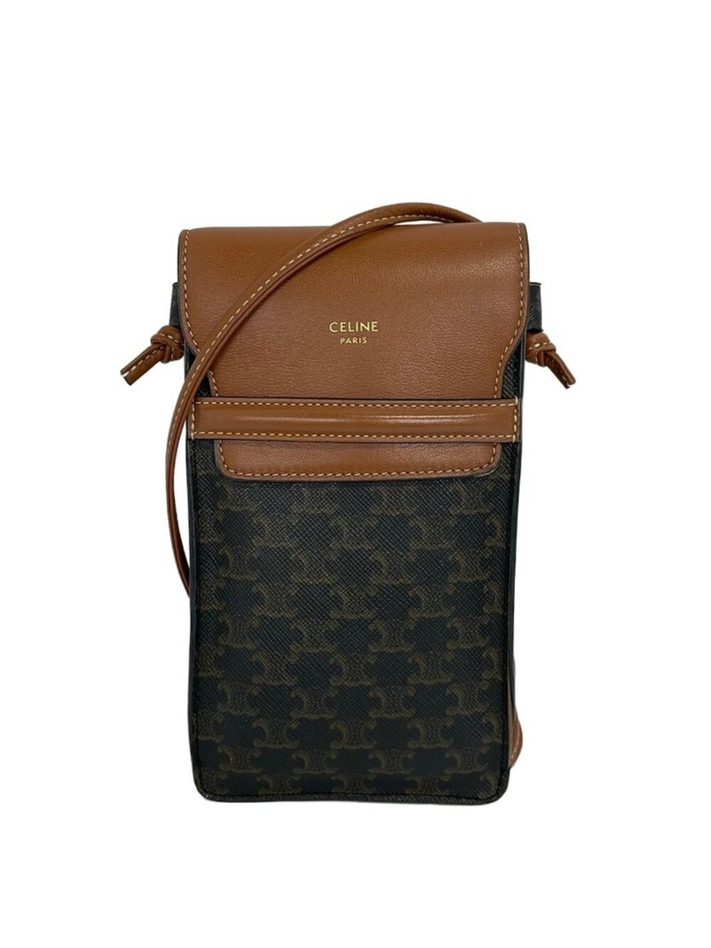Celine Shoulder Bag Triomphe Phone Pouch Tan Smartphone Pochette